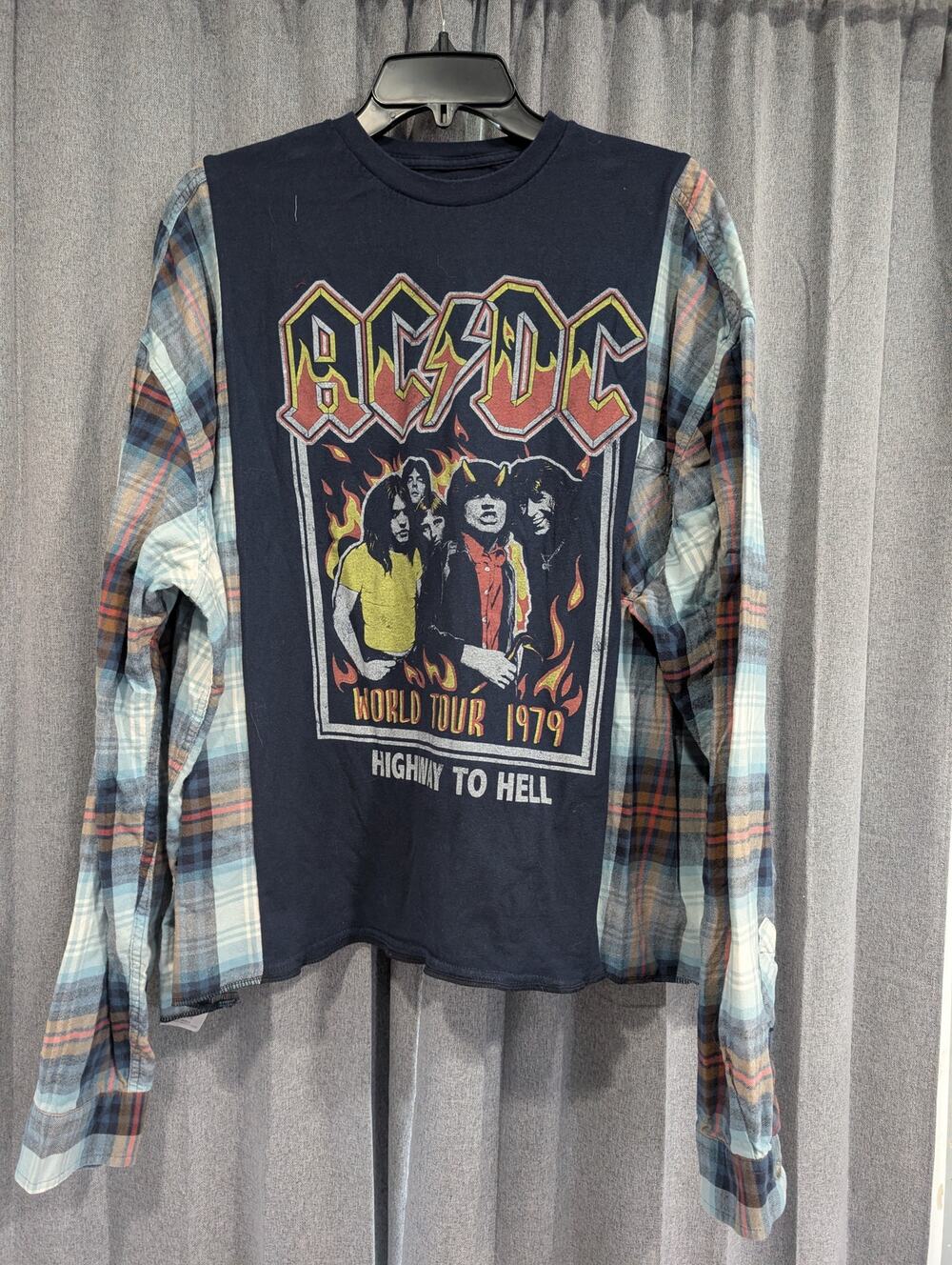 Upcycled Flannel Mash Up Top - AC/DC Highway to Hell